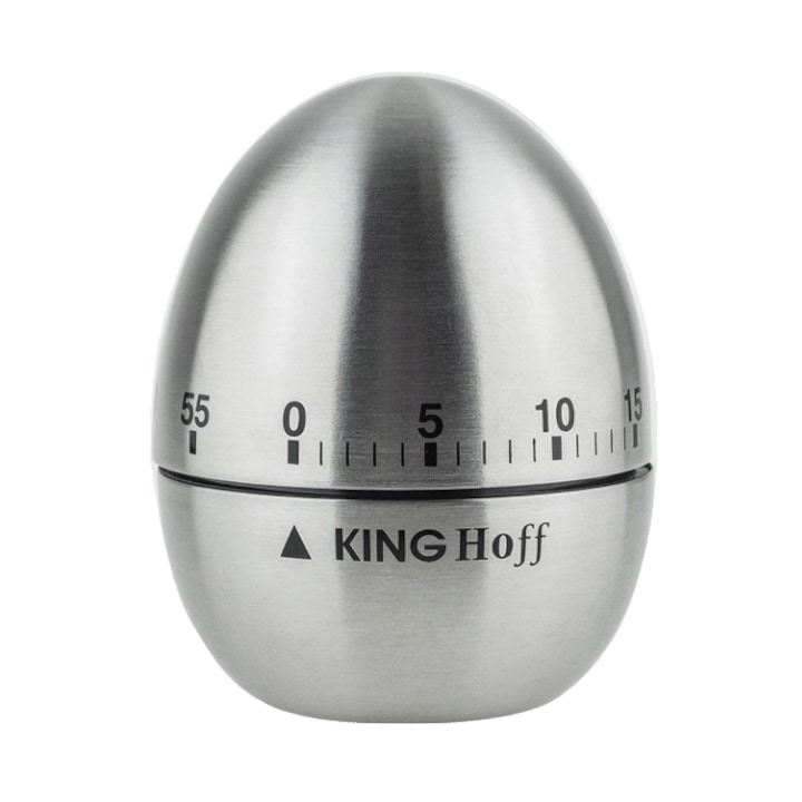 Стоманен кухненски таймер за яйца, 60x75 мм, 60 минути, сив, неръждаема стомана, Kinghoff