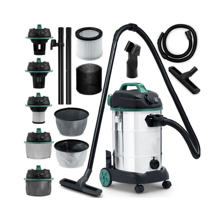 Aspirator Multifunctional SUPERMAX™ IdealStore, Capacitate 30L, Putere 3600W, Aspira atat pe suprafata uscata cat si pe cea umeda, Contine multiple accesorii pentru curatat