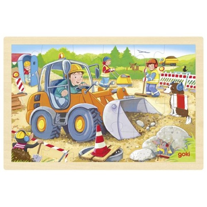 Fából készült puzzle konstrukciós és munkás fiúknak XL méretű 30x20cm 24 db