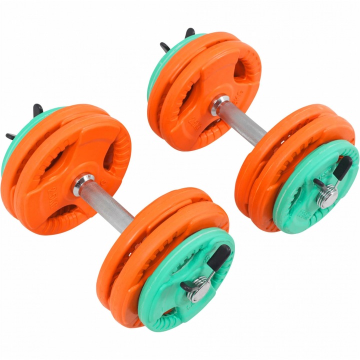 Set de 2 gantere cu discuri cauciucate, Gorilla Sports, 30 KG, cu cleme