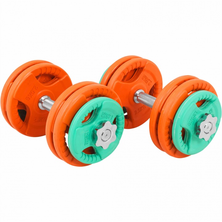 Set de 2 gantere cu discuri cauciucate, Gorilla Sports, 30 KG, cu piulite