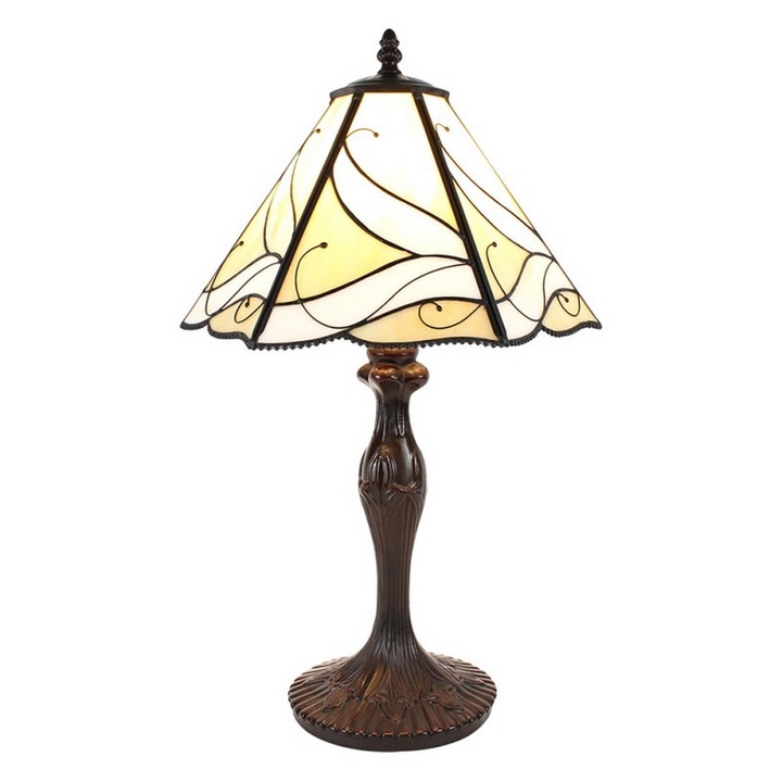 Barna polirezin talpú lámpa Tiffany III üvegbúrával 31x43 cm