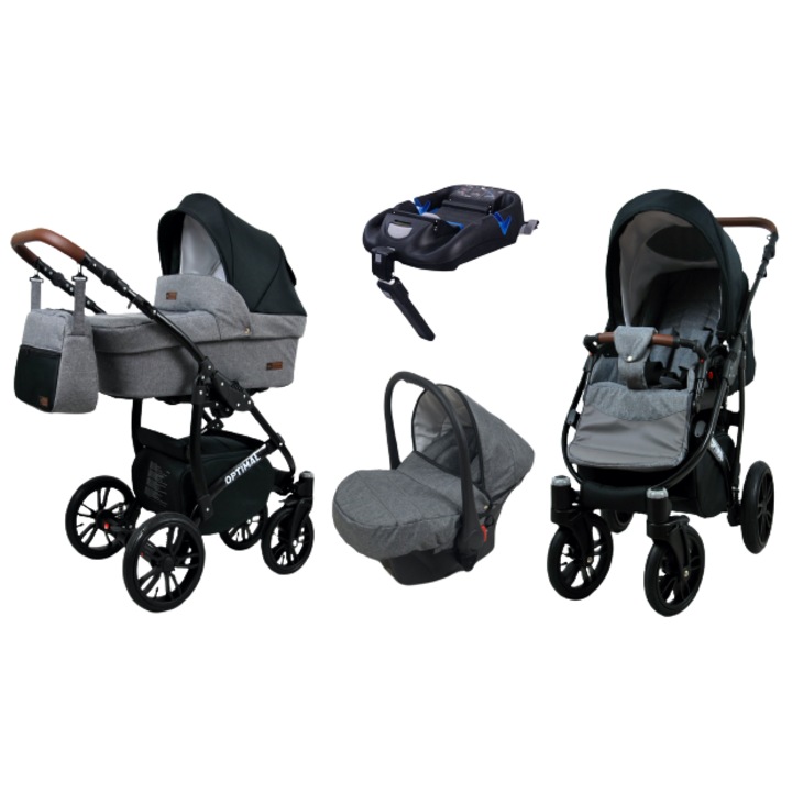 Детска количка 4 в 1 BabyLUX OPTIMAL BLACK, ISOFIX, Сив/Черен
