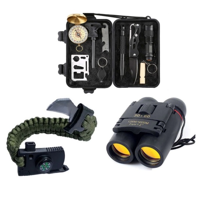 Kit supravietuire multifunctional, Salbaticie, dotat cu 14 unelte, design portabil usor de depozitat