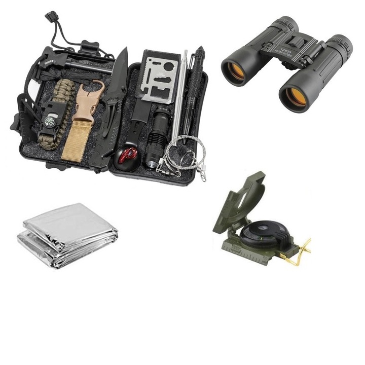 Kit tactic Supravietuire/Vanatoare/Camping, 13 in 1, multifunctional
