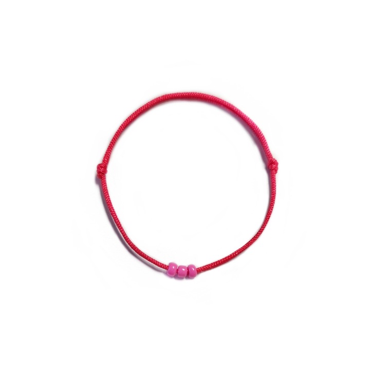Bratara Bebe, Wild Bracelets, reglabila rosie din snur de matase si margele de nisip pink, 0-1 an