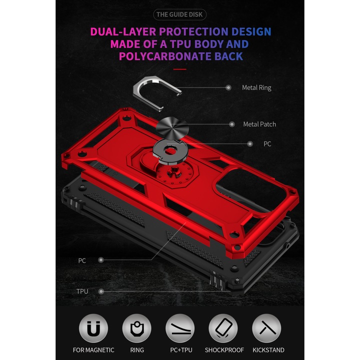 Защитен калъф за Samsung Galaxy A53 armor rugged Stand Ring, червен