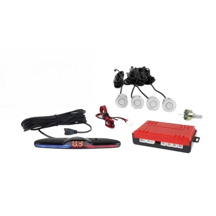 Set 4 senzori parcare cu ecran Max LED, senzori argintii fi22, 02288 Amio