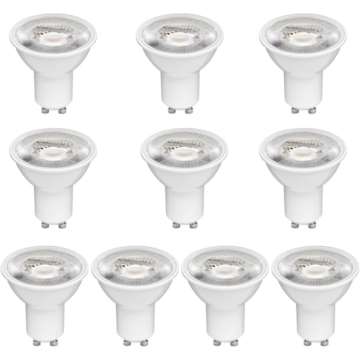 Pachet 10 becuri spot LED BELLALUX PAR16 80, GU10, 6.9W (80W), 575 lm, 36°, temperatura lumina calda (2700K), clasa energetica F
