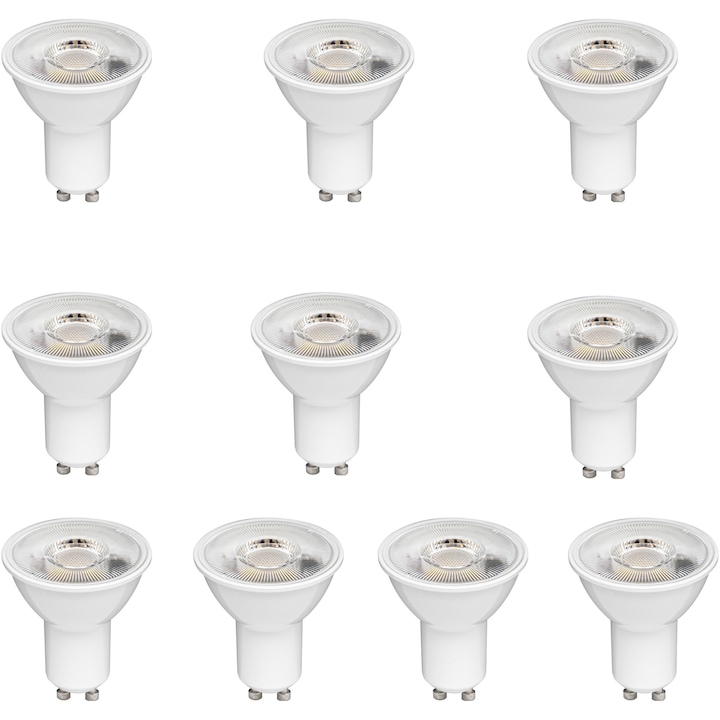 Комплект 10 крушки Spot LED BELLALUX PAR16 50, GU10, 6.9W (50W), 575 лумена, 120°, Температура на топла светлина (2700K), Енергиен клас F