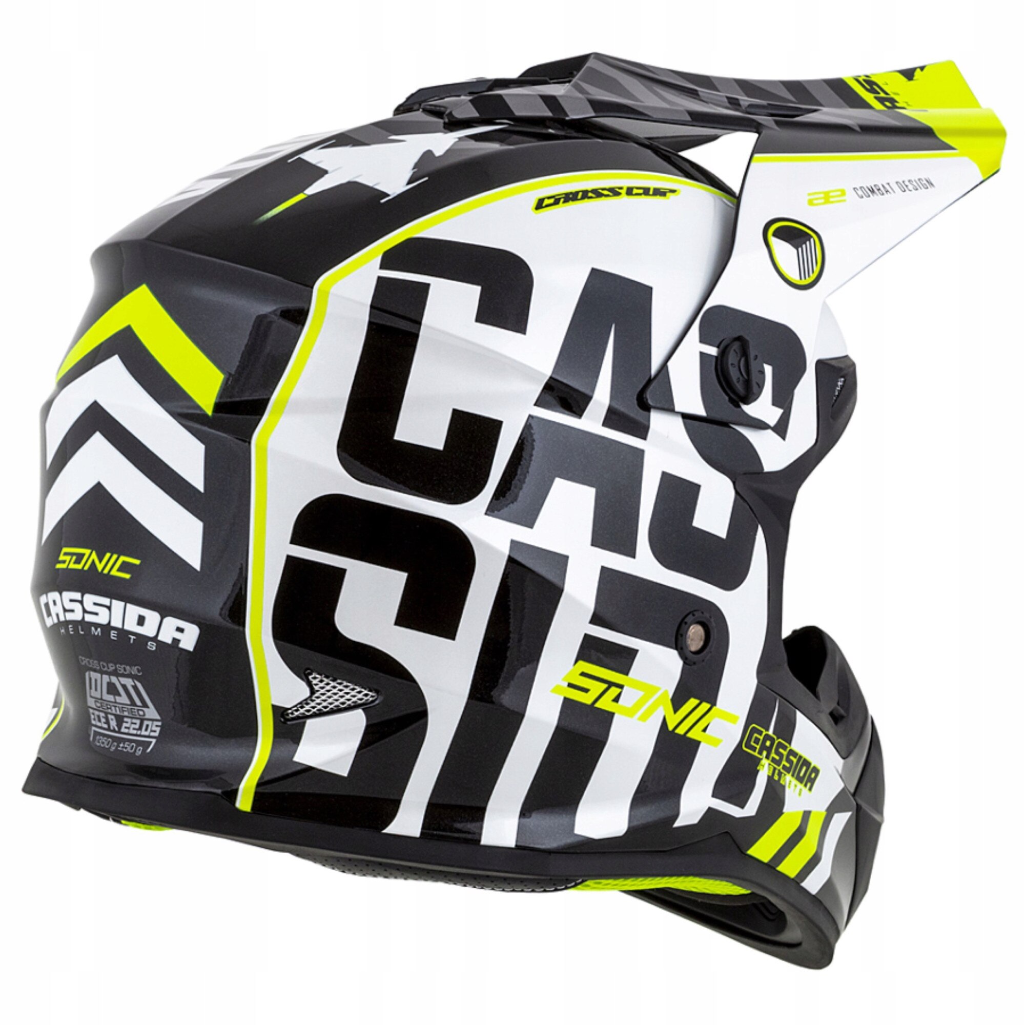 Casca moto Sonic cu ochelari, Cassida, Policarbonat, M, Galben/Alb