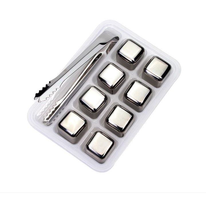 8 db jégkocka készlet, Feike rozsdamentes acélból, újrafelhasználható, 2,5 cm PVC tároló tokkal