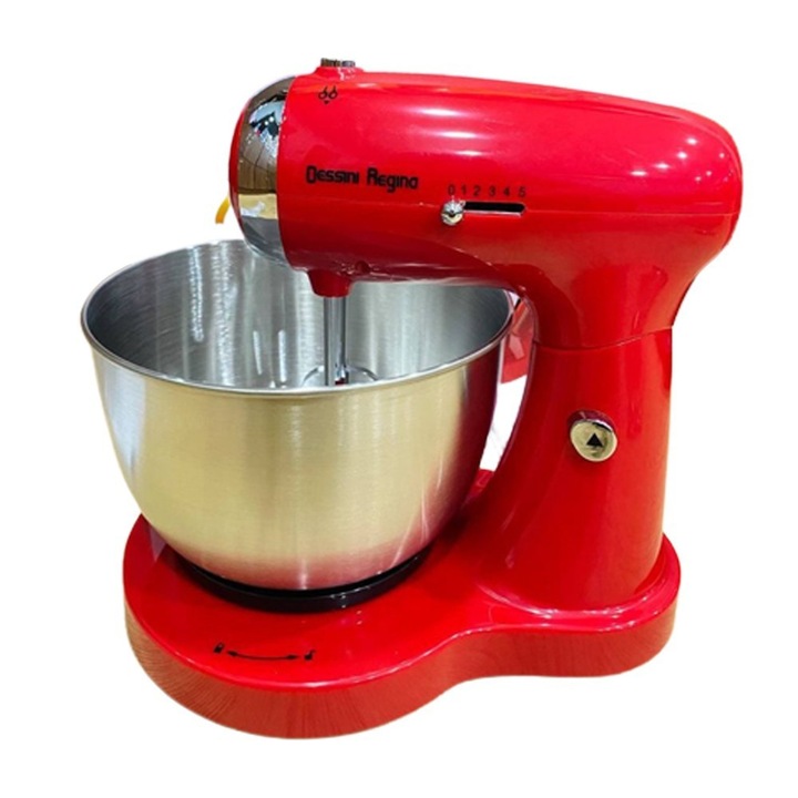 Миксер с купа Dessini Regina, 800 W, 5 скорости, Капацитет на купата 3.5 л, Кука за месене, Бъркалки, Червен