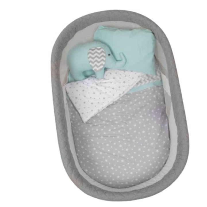 Set de dormit Coccoo Bebe, Bumbac organic, 5 piese, Unisex, Verde/Gri