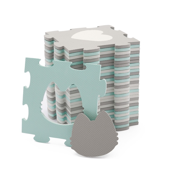 3D пъзел KinderKraft Luno Shapes, 30 части, безопасен материал, водоотказващ, 165x185 см, жълт и зелен