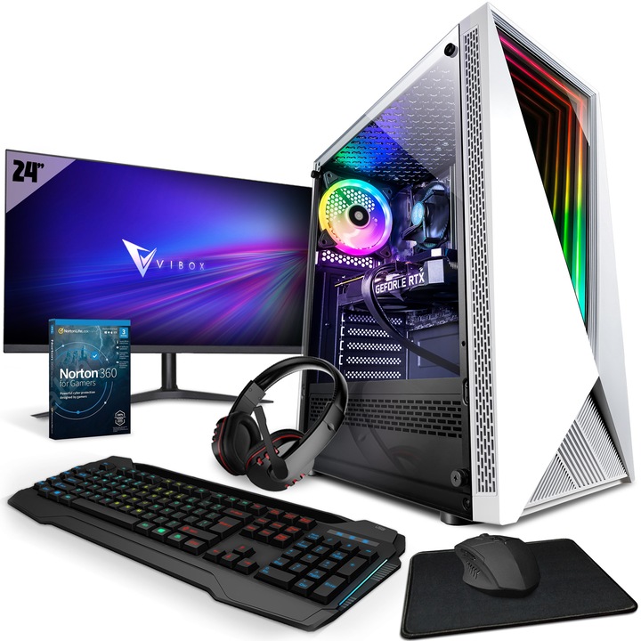 Pachet Sistem Desktop PC Gaming Vibox III 20, Intel i7 10700F 4.8 GHz, AMD Radeon RX 6500 XT 4 GB, 16 GB RAM, 240 GB SSD, 1 TB Hard Drive, Windows 11, Alb