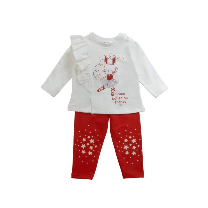 Compleu pentru copii Frenzy, 2 piese, Bumbac, Alb/Rosu