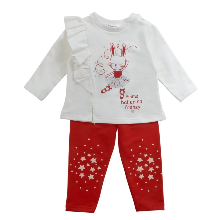 Compleu pentru copii Frenzy, 2 piese, Bumbac, 6 luni, Alb/Rosu, 62-68 CM