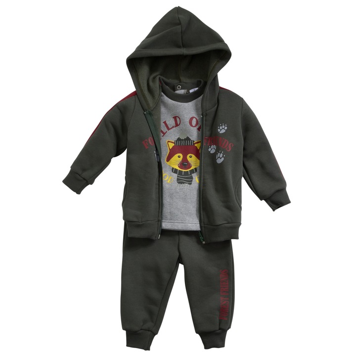 Trening pentru copii Frenzy, 3 piese, Bumbac, 9 luni, Verde kaki/Gri, 68-76 CM