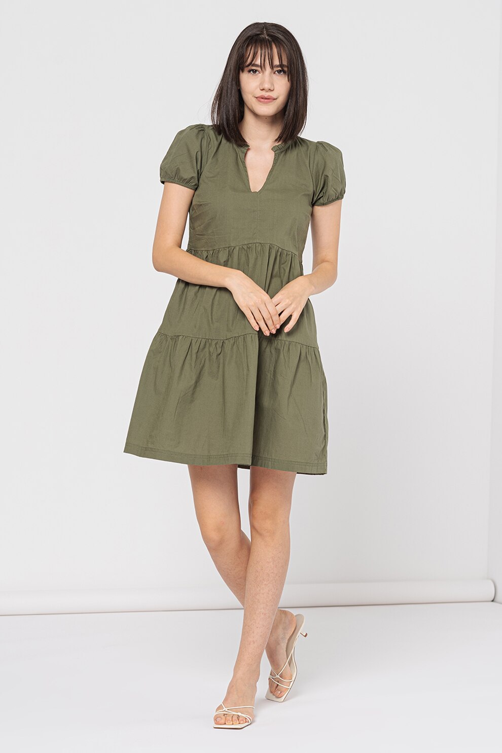 Blue Seven, Rochie mini cu fronseuri, Verde, 42 - eMAG.ro
