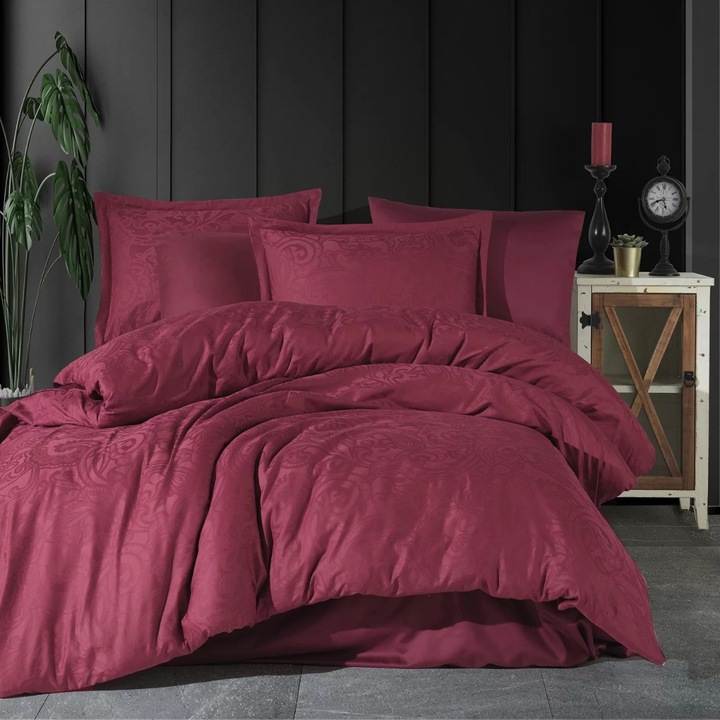 Двойно спално бельо, 100% памук, 6 части, 240 x 260 см, червен