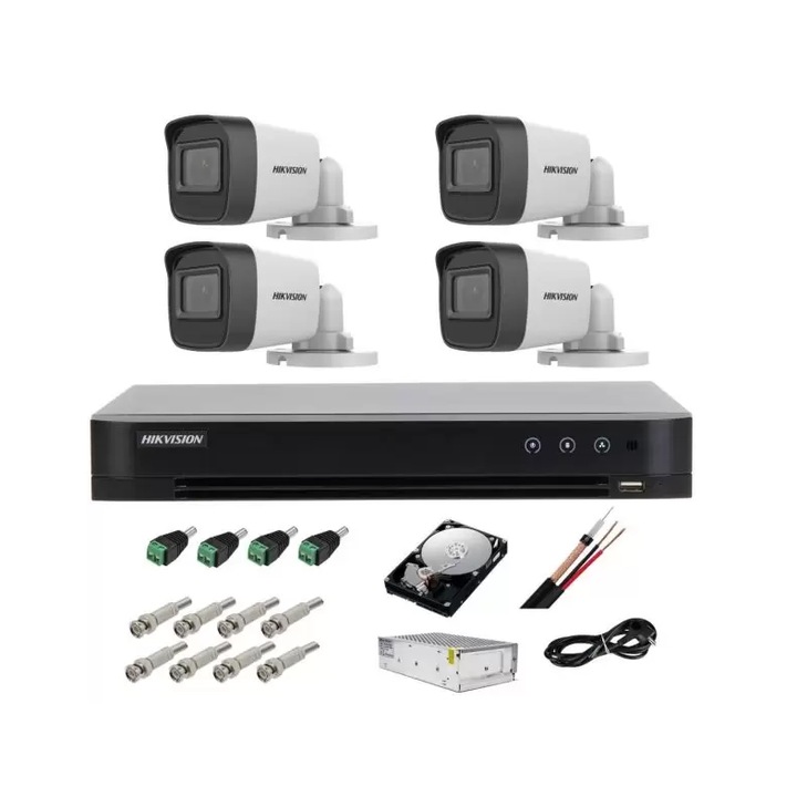 Kit supraveghere video Hikvision 8 Camere 1080P IR 80M, full accesorii