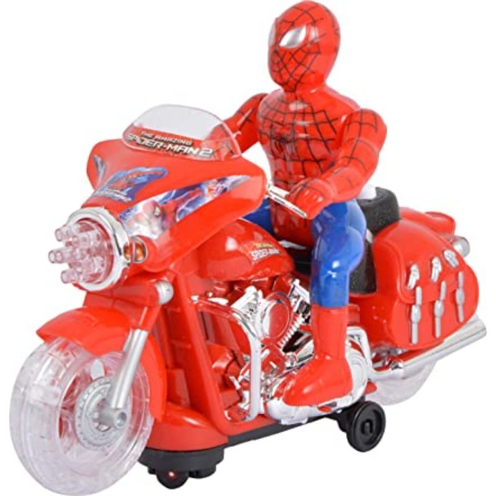 Невероятният мотоциклет Spider-Men, с 3D светлини, светодиоди и звуци, 23 см, 3 години+
