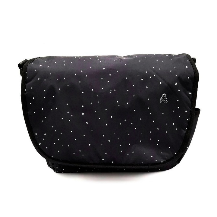 Geanta pentru carucior, My bag's, Model confetti, Nailon, 38 x 30 x 16 cm, Negru/alb