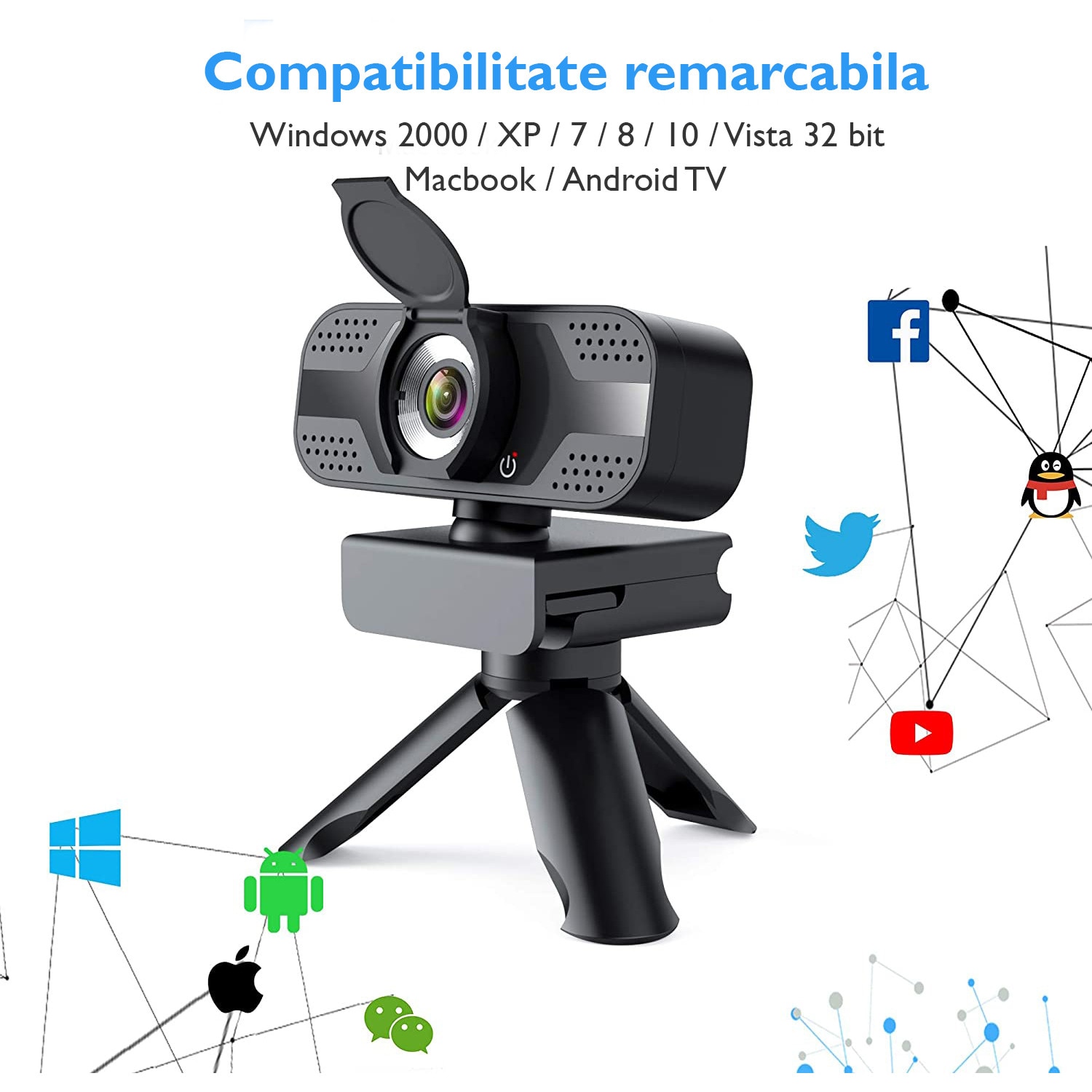 Camera Web, WOWSTEP®, S500 PRO Full HD, Rezolutie 1920 x 1080p, Rotatie 360°, Microfon Omnidirectional cu Reducere Zgomot, si Capac Intimitate Incluse, Culoare eMAG.ro