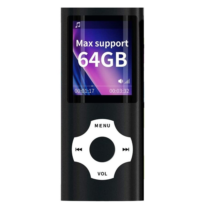 MP3 si MP4 Player 64GB, portabil cu ecran LCD de 1,8 inch si suport maxim card de memorie de 128GB
