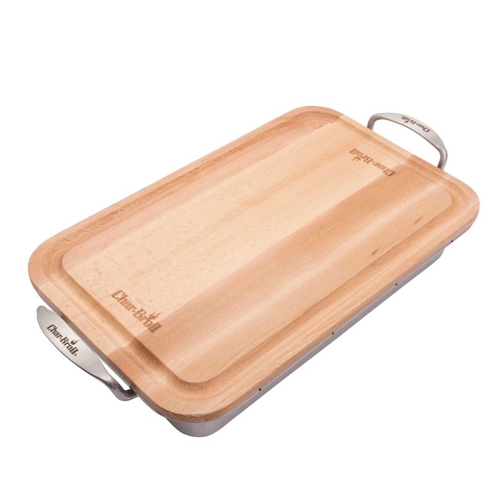 Tava din inox 46x23x9 cm cu tocator de lemn 36x22x1 cm Char-Broil 140014