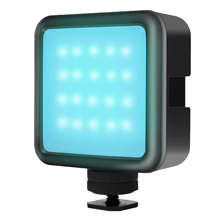Lumina LED RGB foto-video, reglabila 2500-9000 K, magnetica, cu baterie 2000 mAh, cu filet 1/4 si Cold Shoe Mount, pentru smartphone, GoPro, DSLR