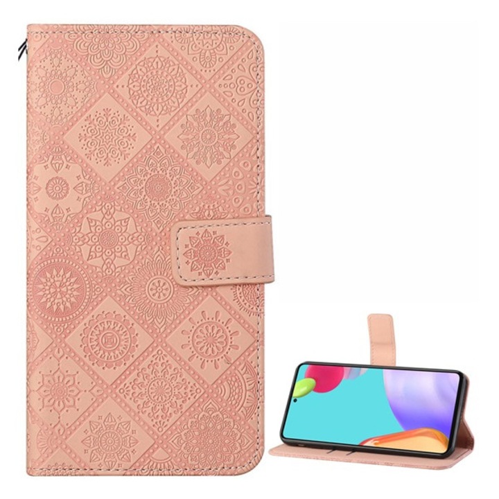 Tok Álló, Bőr Hatású (Flip, Oldalra Nyíló, Asztali Tartó Funkció, Dombornyomott Virágminta) Rózsaszín Samsung Galaxy A52 4G (Sm-A525F), Samsung Galaxy A52 5G (Sm-A526F), Samsung Galaxy A52S 5G (Sm-A528)