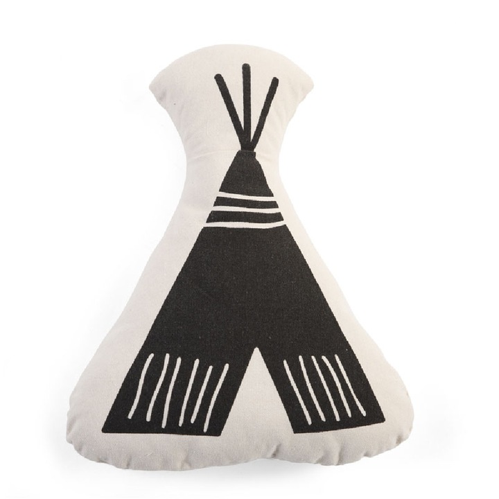 Perna, Childhome, Bumbac, Model tipi, 28 x 25 x 10 cm, Ecru/Negru