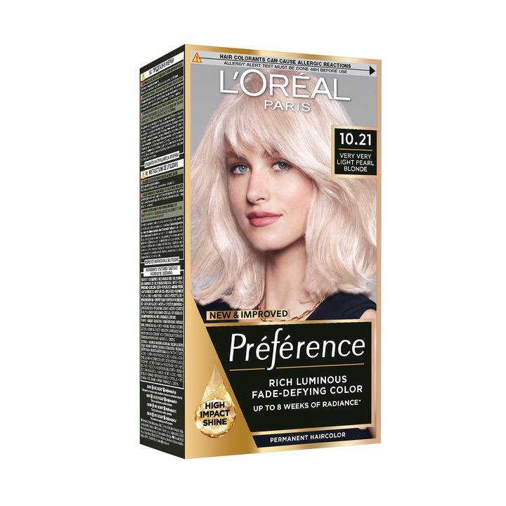 Vopsea de par permanenta cu amoniac L'Oreal Paris Preference 10.21 Stosckholm, 174 ml