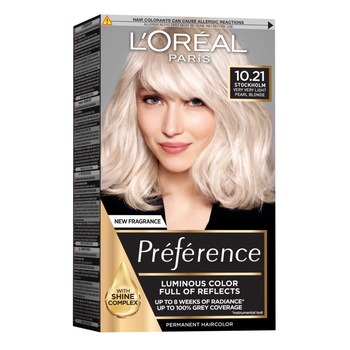 Vopsea de par permanenta cu amoniac L'Oreal Paris Preference 10.21 Stosckholm, 174 ml Vopsea de par permanenta cu amoniac L'Oreal Paris Preference 10.21 Stosckholm, 174 ml