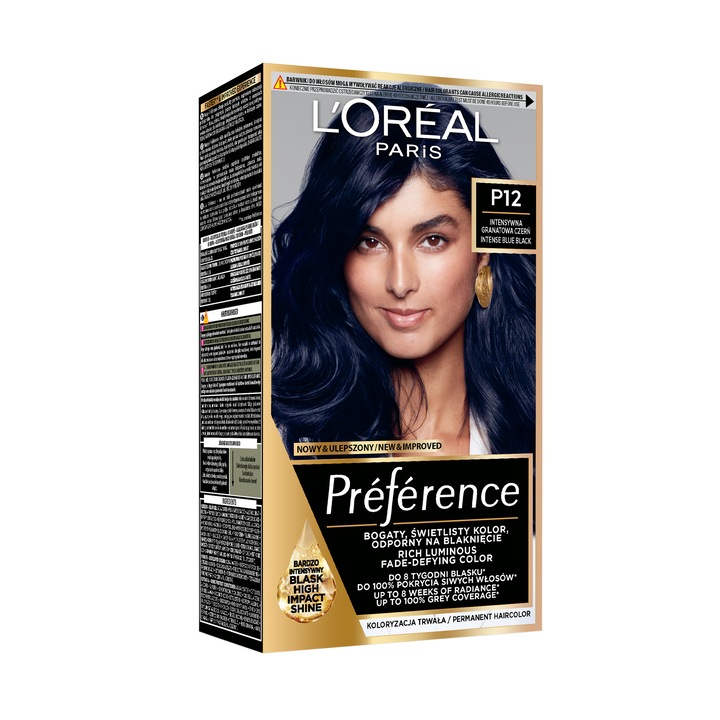 Vopsea de par permanenta cu amoniac L'Oreal Paris Preference P12 BlueE Black Pearl, 174 ml