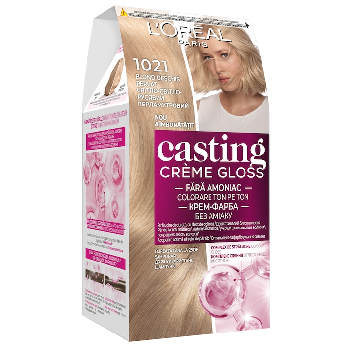 Полуперманентна боя за коса без амоняк L'Oreal Paris Casting Creme Gloss Glossy Princess 10.21 Blond Deschis Perlat, 180 мл