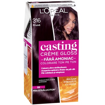 Vopsea de par semi-permanenta fara amoniac L'Oreal Paris Casting Creme Gloss 316 Pruna, 180 ml Vopsea de par semi-permanenta fara amoniac L'Oreal Paris Casting Creme Gloss 316 Pruna, 180 ml