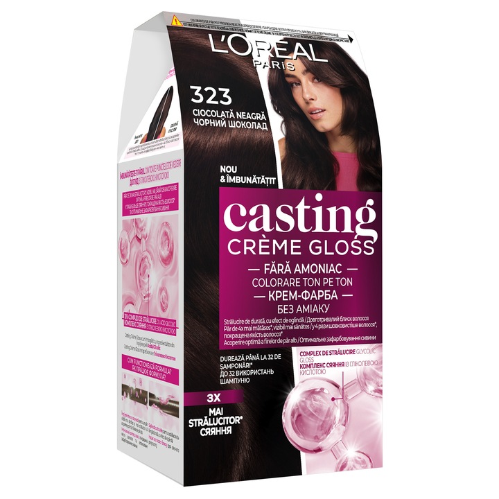 Vopsea de par semi-permanenta fara amoniac L'Oreal Paris Casting Creme Gloss 323 Ciocolata Neagra, 180 ml