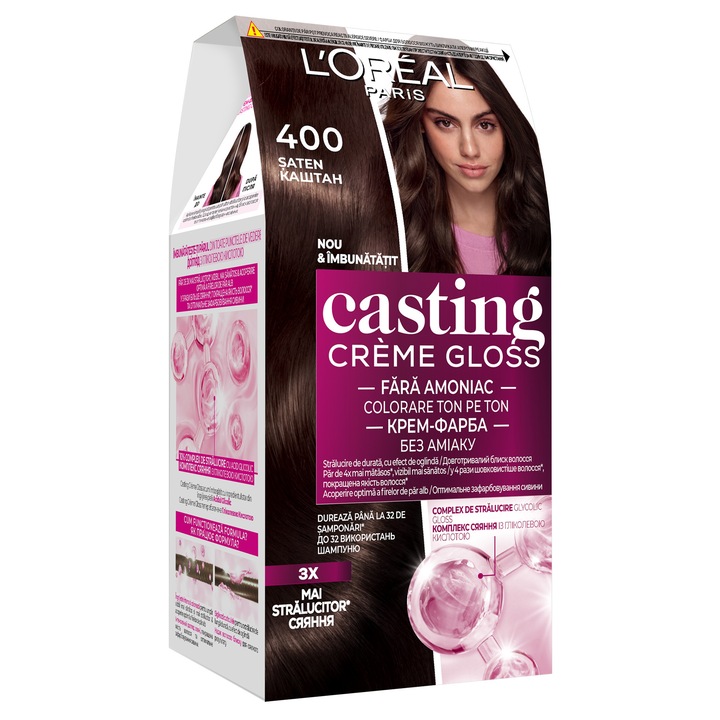 Vopsea de par semi-permanenta fara amoniac L'Oreal Paris Casting Creme Gloss 400 saten, 180 ml
