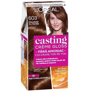 Vopsea de par semi-permanenta fara amoniac L'Oreal Paris Casting Creme Gloss 603 Ciocolata cu vanilie, 180 ml Vopsea de par semi-permanenta fara amoniac L'Oreal Paris Casting Creme Gloss 603 Ciocolata cu vanilie, 180 ml