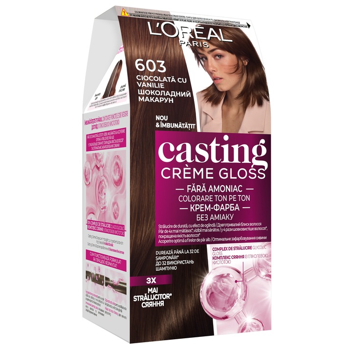 Vopsea de par semi-permanenta fara amoniac L'Oreal Paris Casting Creme Gloss 603 Ciocolata cu vanilie, 180 ml