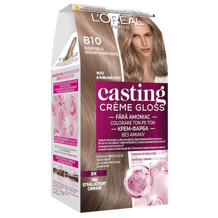 Полуперманентна боя за коса без амоняк L'Oreal Paris Casting Creme Gloss 810 Blond Perlat, 180 мл