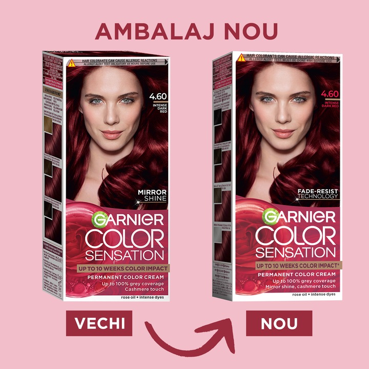 Vopsea de par permanenta cu amoniac Garnier Color Sensation 4.60 Intense Dark Red, 112 ml