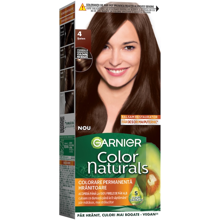 Vopsea de par permanenta cu amoniac Garnier Color Naturals, 4 Saten, 112 ml
