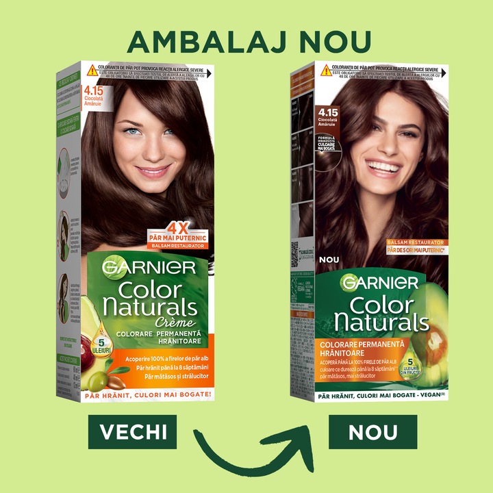 Vopsea de par permanenta cu amoniac Garnier Color Naturals, 4.15 Ciocolata Amaruie, 112 ml