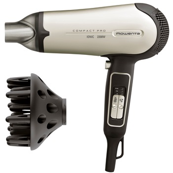 Uscator Rowenta Compact Pro CV4721F0, Ionizare, 2200 W, 3 Trepte temperatura, 2 Viteze, Concentrator, Difuzor, Negru/Crem Uscator Rowenta Compact Pro CV4721F0, Ionizare, 2200 W, 3 Trepte temperatura, 2 Viteze, Concentrator, Difuzor, Negru/Crem