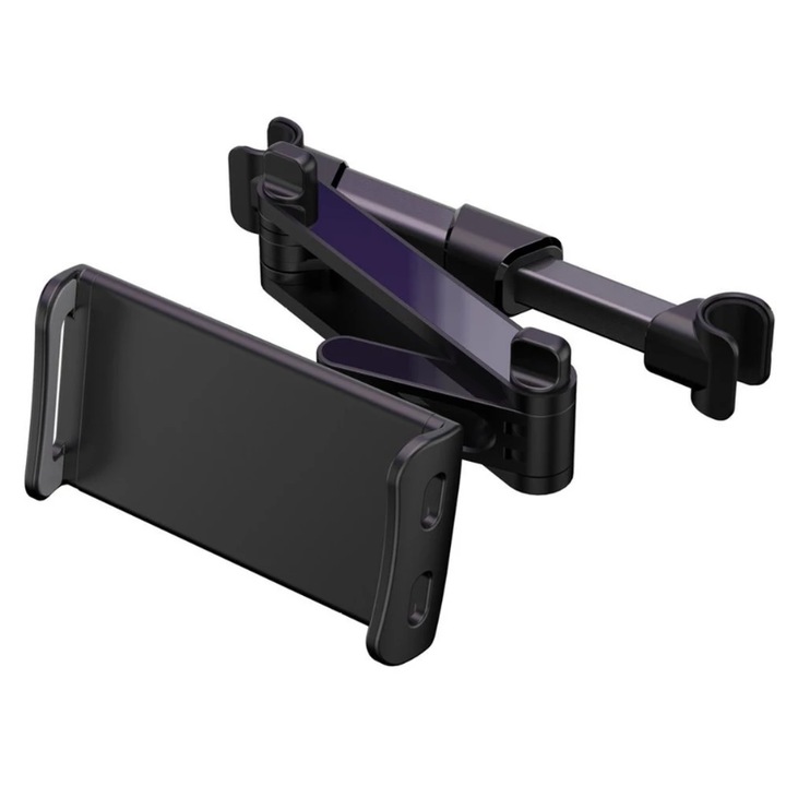 Univerzális állítható telefon vagy tablet autós tartó hátsó autósülés tartóhoz, kihúzható karral, 360⁰ forgatható, fekete