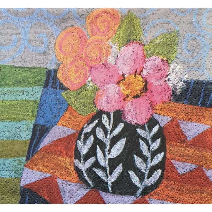 Set 20 servetele de masa, 33 x 33 cm, model buchet pictat